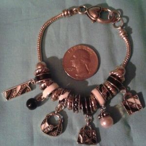 SALE! Vintage silver tone purse charm bracelet
